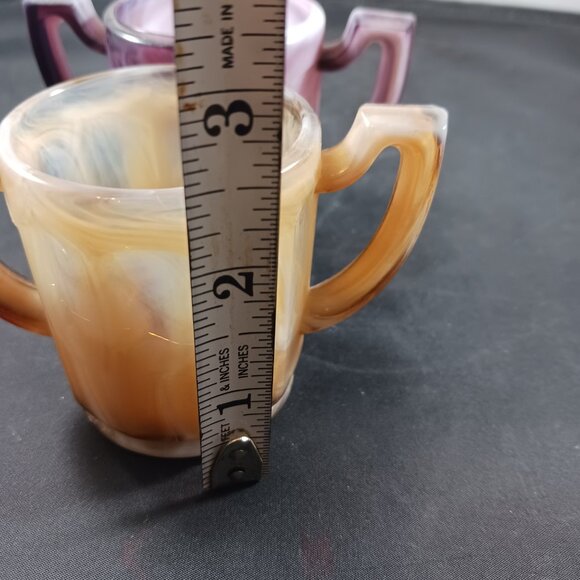 Vintage 2pcs Slag Glass Imperial Brown and Purple Small Toothpick Holders - Picture 9 of 12